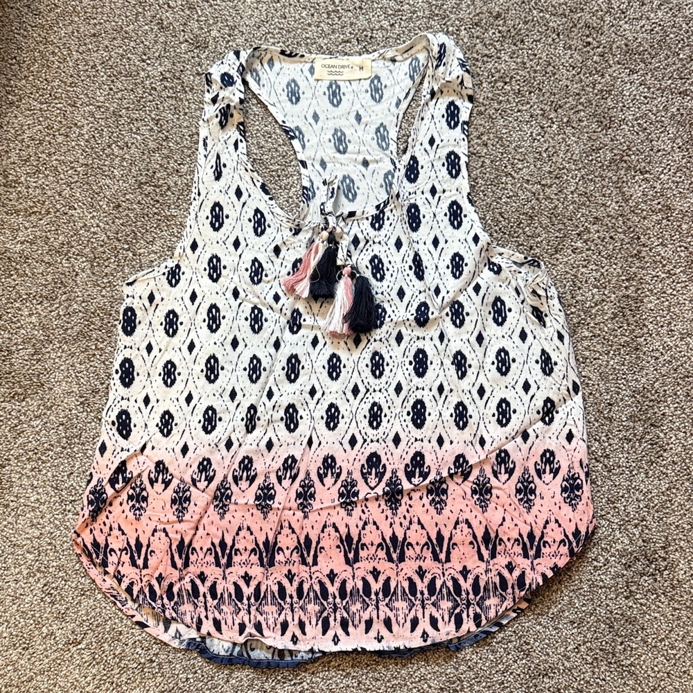 Anthropologie Black and Pink Patterned Tank Top
